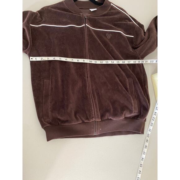 Aritizia TNA Brown Velour Velvet White Piping Zip-up Track Jacket Medium - Picture 2 of 7